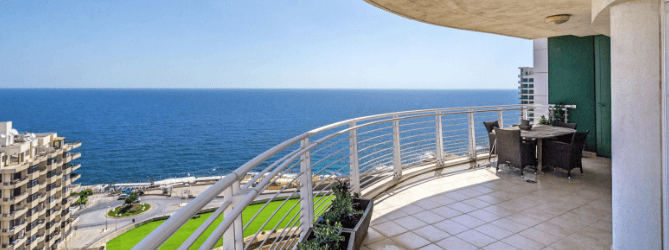 The sea views from the large front terrace of this apartment